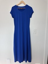 ModX Womens Medium Blue Short Sleeved Stretchy Front Slit Maxi Dress