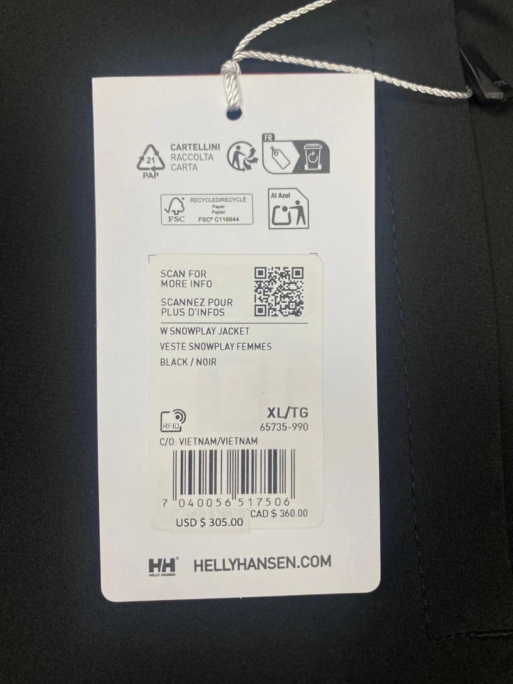 Women's Helly Hansen Insulated Snowplay Jacket BLACK $305, Size: XL - Image 2 of 4