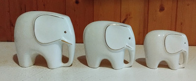 3 Elefanten Figuren Keramik-Porzellan weiss mit Goldverzierung 9 & 11 & 13 cm