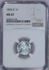 1943-D Lincoln Cent 1c NGC MS67