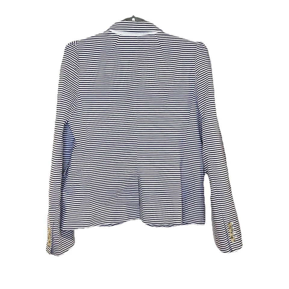 J Crew Seersucker Blazer Size 10 Blue White Stripe Puff Sleeve Jacket Coastal - Image 2 of 4