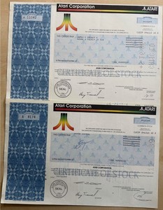 Rare Orig 80's ATARI STOCK CERTIFICATE Tramiel Sig! VF-XF $23/AU-CU $46 CV $100!
