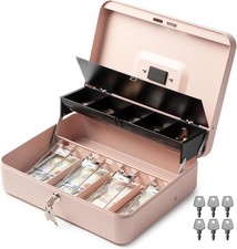 Large Cash Box with Key Lock Metal Money Organizer Portable