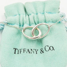 Tiffany & Co. Elsa Peretti Double Oval Interlocking Necklace 16" Silver W/Pouch