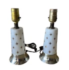 VINTAGE MCM MIDCENTURY MODERN ATOMIC STARBURST MILK GLASS SET LOT 2 TABLE LAMPS