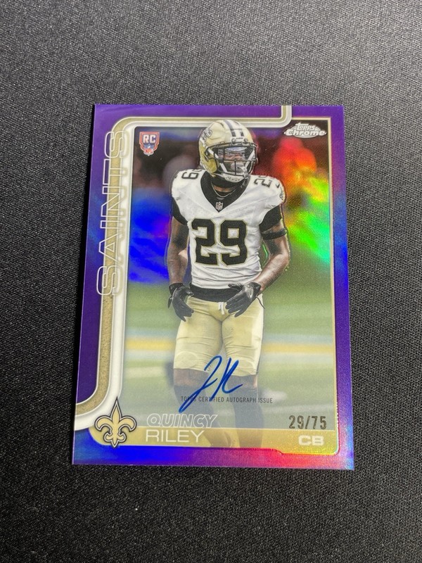 2025 Topps Chrome Purple Refractor Auto /99 Quincy Riley RA-QR RC Saints