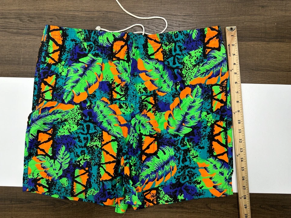 Traje de baño vintage Islander para hombre L pantalones cortos verde hawaiano 100 % algodón años 90 Foto 3 de 4