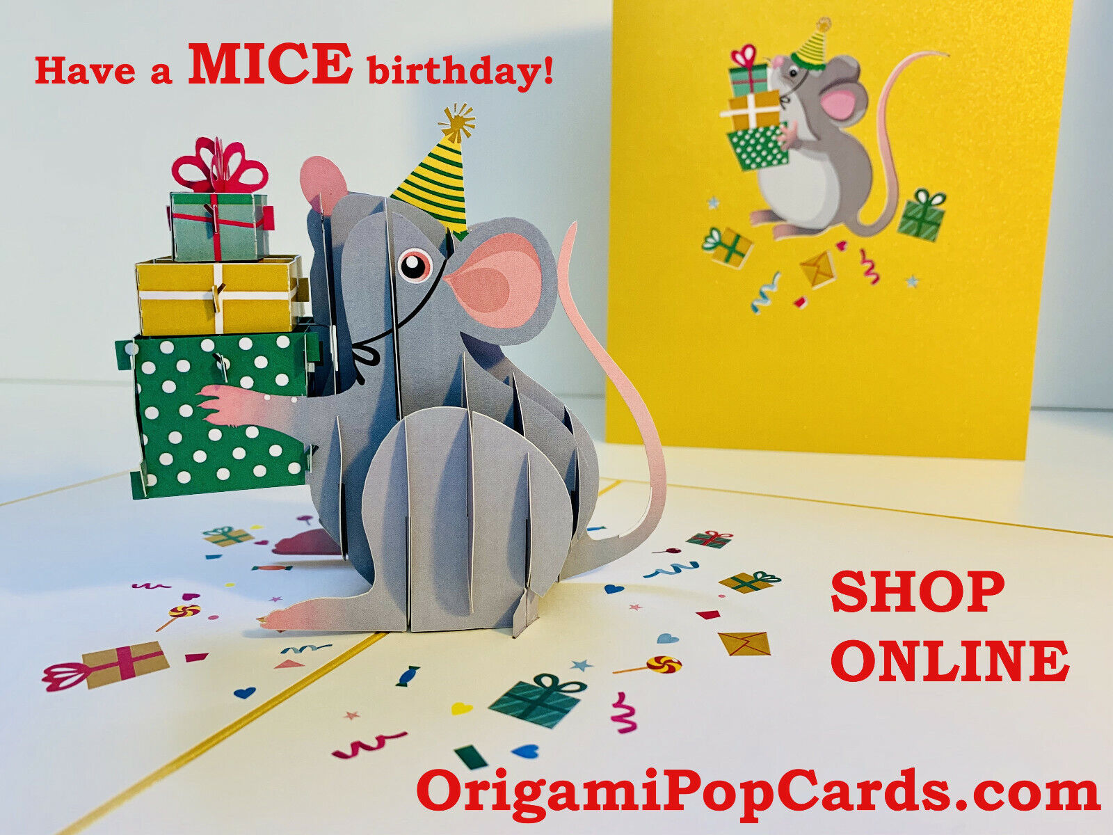 Origami Pop Cards A super cute mouse BIRTHDAY WISH 3D Pop Up Card for all  ages. | eBay