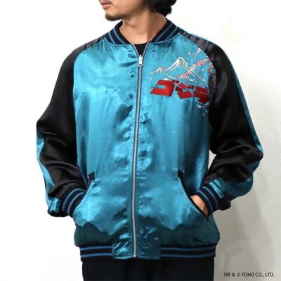 スカジャン　Hyakkaryouran Size.S Godzilla Moonlit Sakura Sukajan Jacket Blue Reverse Japanese M