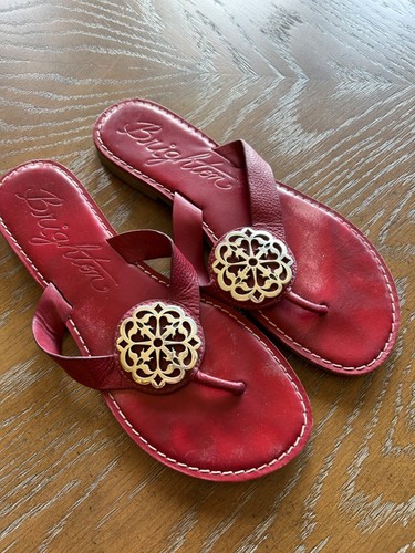 Brighton RED slip on sandals ALICE made in Brazil Silver medallion Sz 8.5M
