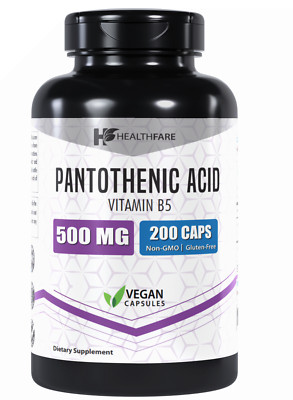 Pantothenic Acid Vitamin B5 500mg 200 Capsules High Quality Pure Form HealthFare
