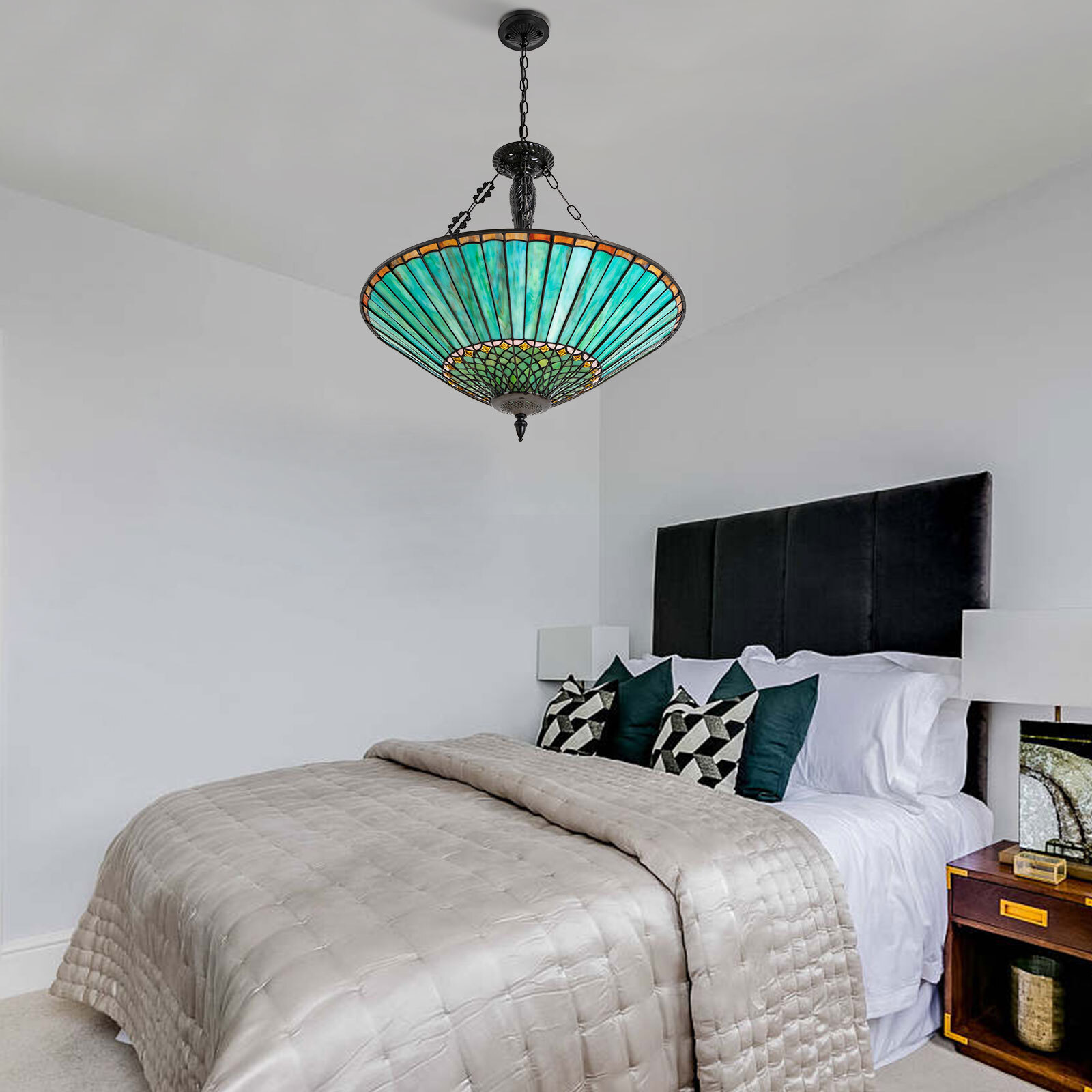 Tiffany Stained Glass Ceiling Light Living Room Pendant Lamp Height Adjustable