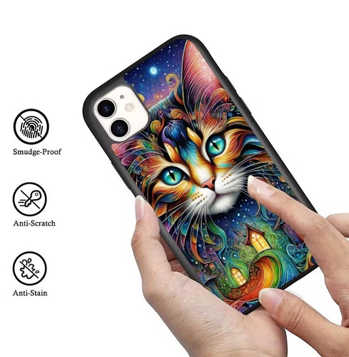 Rainbow Magical Fractal Cat For iPhone SE XS XR Max 5 6 7 8 Plus Protective Case - Picture 25 of 25