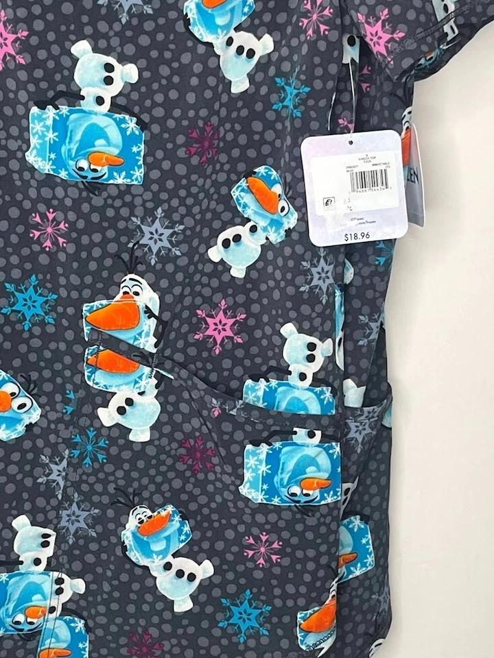 Disney’s Frozen Olaf Winter Snowflake Women's Scrub Top Size Medium Christmas - Image 3 of 4