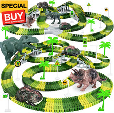 Dinosaur Toys, 252 PCS Create A Dinosaur World Road Race Tracks, Flexible Track