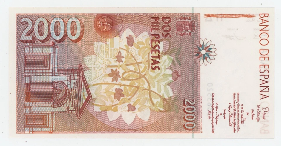 Spain España 2000 Pesetas 1992 Pick 162 UNC Uncirculated Banknote No Letter - Image 2 of 2