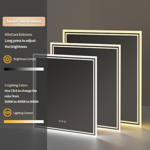 Smart High Luminance LED Bathroom Mirror Anti-fog Makeup Adjustable 3Color Light - Picture 13 of 18
