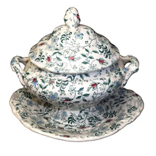 Childs Polychrome Dinner Set 3pc Soup Tureen PRIMROSE FLORAL CHINTZ Meigh 1840