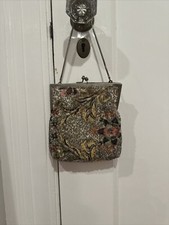 Vintage Walborg Beaded Tapestry Purse Bag Clutch Gold Kiss Lock Hong Kong
