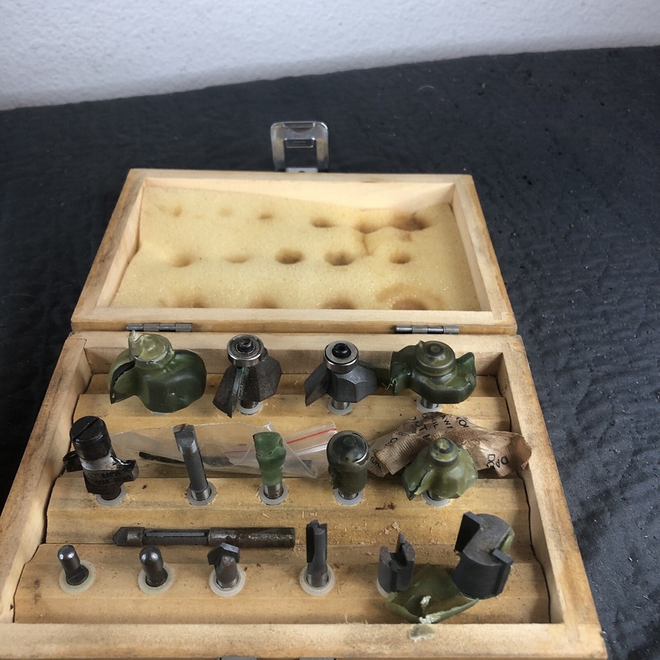 Router Bits 15 Piece Professional Woodworker Set in Wooden Storage Box ...