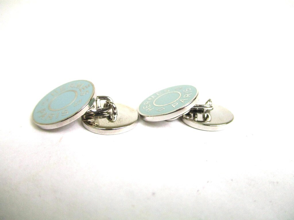 ポ*ド様 エルメス カフリンク Authentic HERMES Light Blue Enamel Palladium Finishing Serie