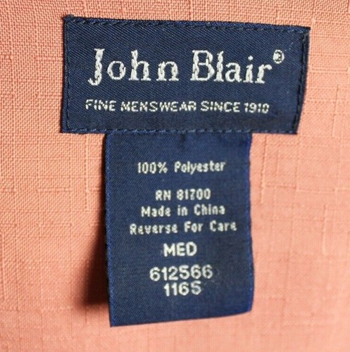 Vintage John Blair Linen Look Textured Camp Leisure Light Salmon Shirt Sz Medium - Picture 3 of 3