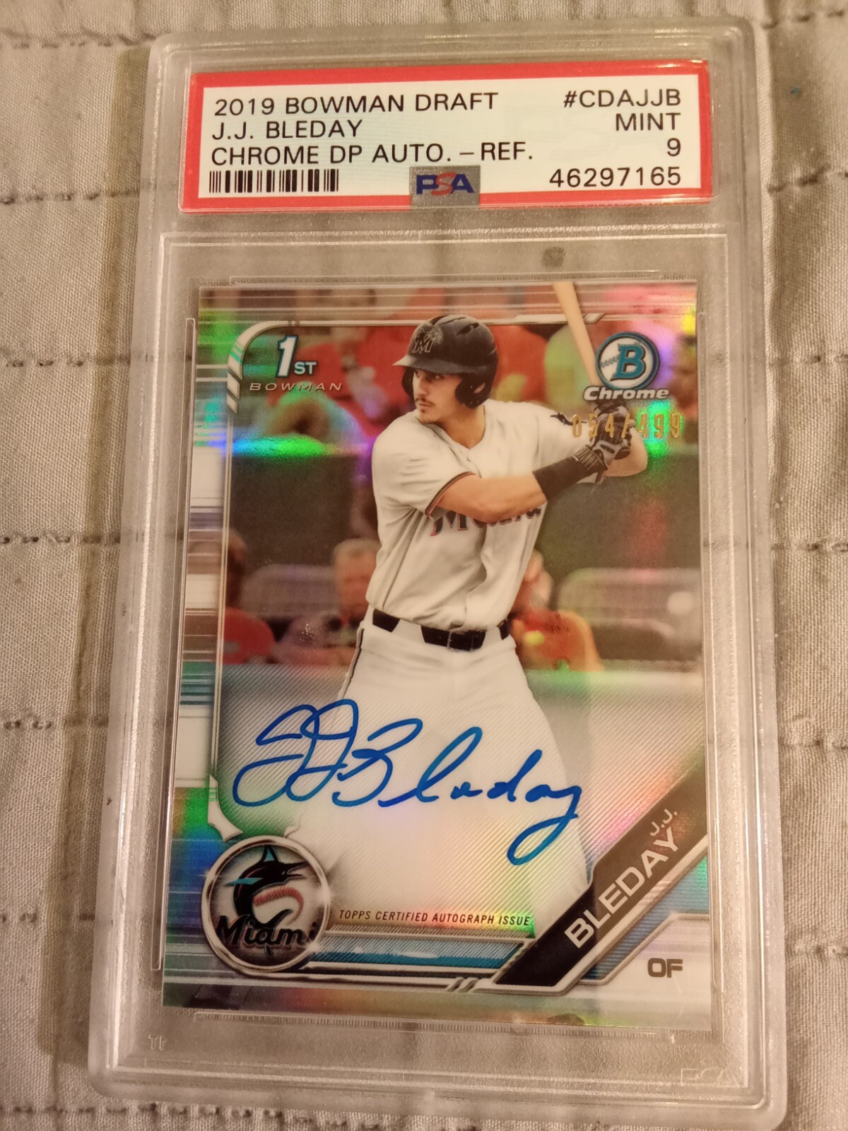 2019 Bowman Chrome J.J. Bleday #54/499 AUTOGRAPH REFRACTOR #CDA-JJB Graded PSA 9