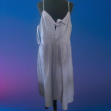 LULUS Blue Striped Knotted Bow Front Midi Dress With Pockets Lined SZ XL NEW WOT