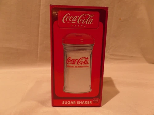 VINTAGE COCA-COLA SUGAR SHAKER-GLASS WITH RED METAL TOP