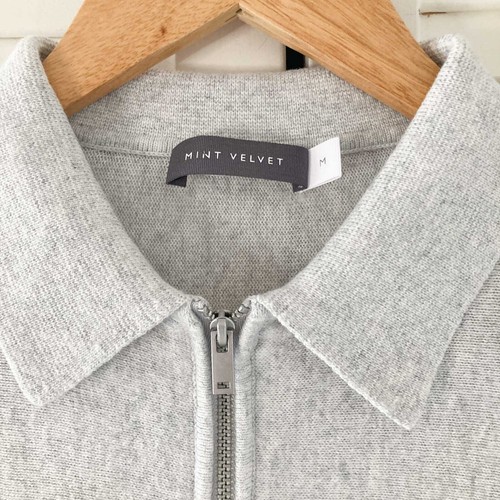 Mint Velvet Jumper Size Medium Grey Cotton Blend Knit Sweater Collared 1/4 Zip - Picture 7 of 18