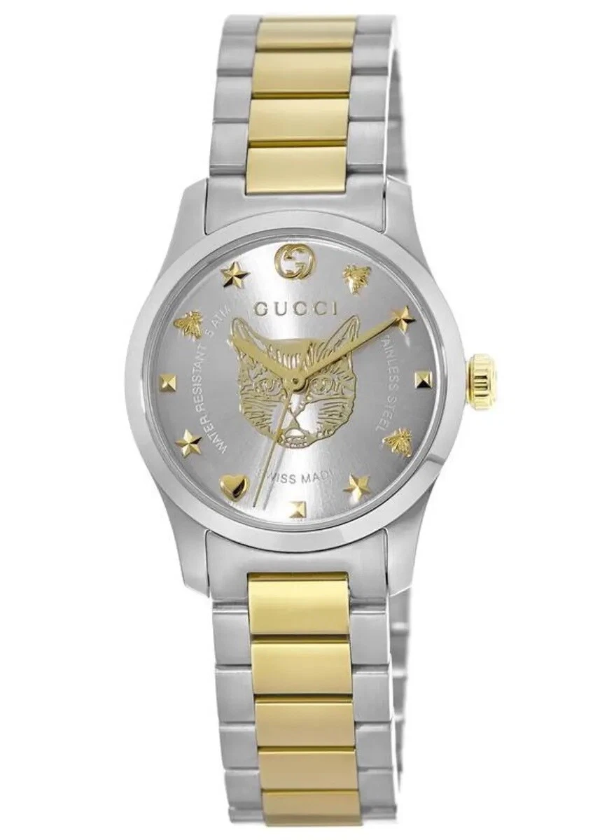 Montre pour femme neuve Gucci G Timeless bicolore en acier inoxydable 27 mm YA126596