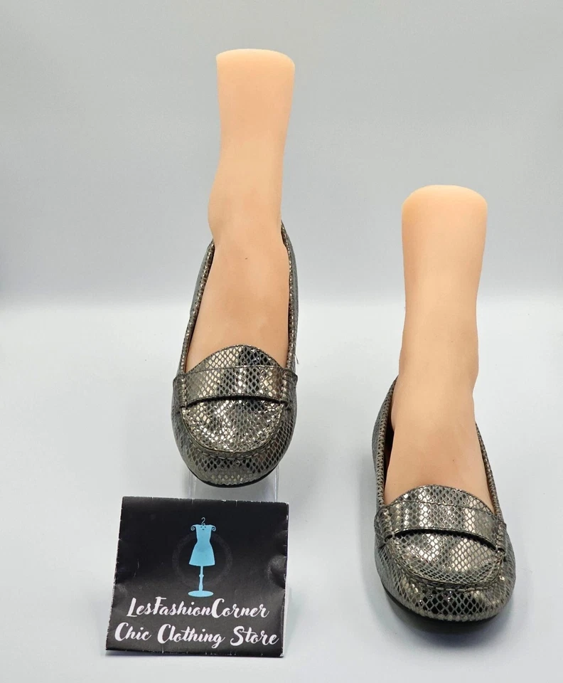 Mocasines Larrun escalofríos de piel de serpiente plateados Gunmetal talla 8 2511 nuevos sin caja Foto 3 de 4