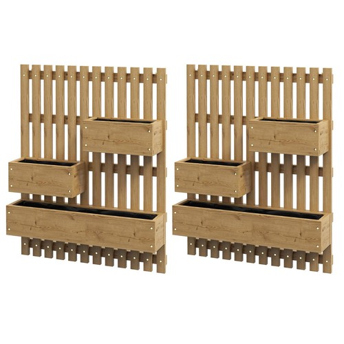 Outsunny Set of 2 Wall-mounted Wooden Garden Planters with Trellis, Drainage Hol