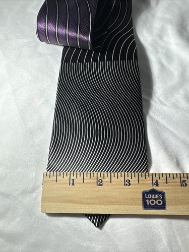 MURANO ITALIA MENS NECK TIE - PURPLE WITH BLACK AND WHITE STRIPES - 100% SILK - Picture 10 of 10