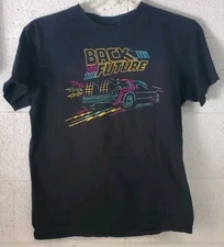 Back to The Future DeLorean Neon Graphic Black T-shirt M  Universal Amblin