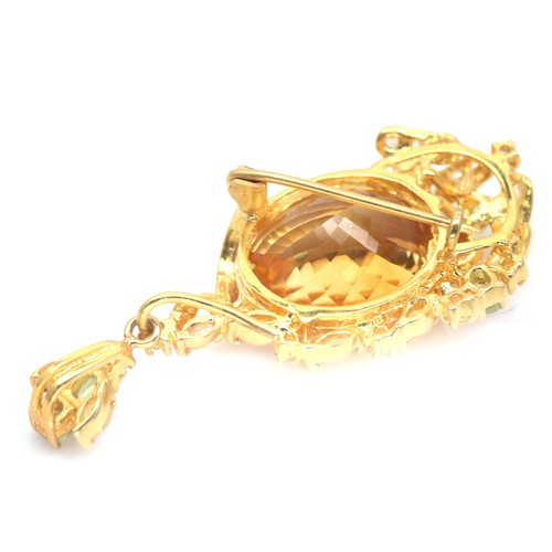 Gmestone Dorado Citrino Amarillo, Peridoto & Sapphire Broche 925 Plata de Ley - Imagen 4 de 5