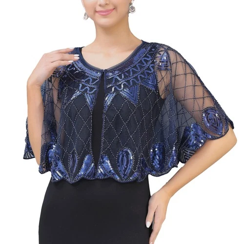 Womens Shrug Shawl Wedding Dresses Cape Cover Ups Sequins Beaded Shawls Party - Bild 16 von 30