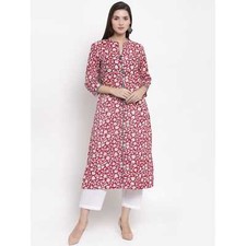 Maroon Jaal Printed Cotton Kurta Long Beautiful Look Women Traditional Out Wear