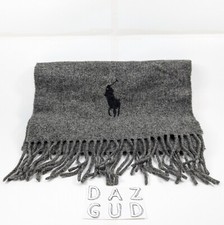 Polo Ralph Lauren Scarf 100 Lambswool Gray Black Unisex Made in Italy Pony EUC