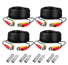 4-Pack 125ft Black BNC Male to Male Video & Power Cable for CCTV Security System