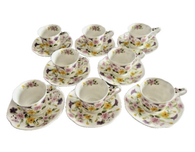 TABLE FASHION Bone China Painted Floral Cup & Saucer Set of 8