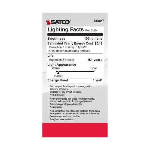 (4 Pack) Satco S8027 LED Filament Bulbs 120V 1W S14 Medium E26 Clear 2200K Warm - Picture 4 of 8
