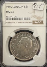 1945 Canada $1 Silver – NGC MS63 – King George VI Voyageur Dollar