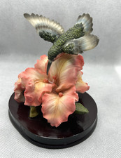 Vintage 6" Hummingbird on Pink Hibiscus Flower Figurine Home Decor Unique Gift