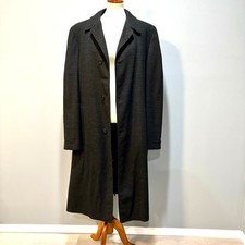 Vintage 50s Men s Wool Tweed Overcoat Charcoal Grey Plaid Topcoat, Size L