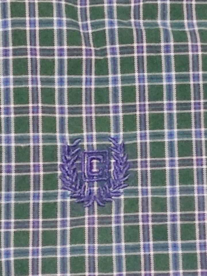 Camisa de franela Chaps para niños talla 6 verde a cuadros manga corta 100 % algodón vintage Foto 4 de 4