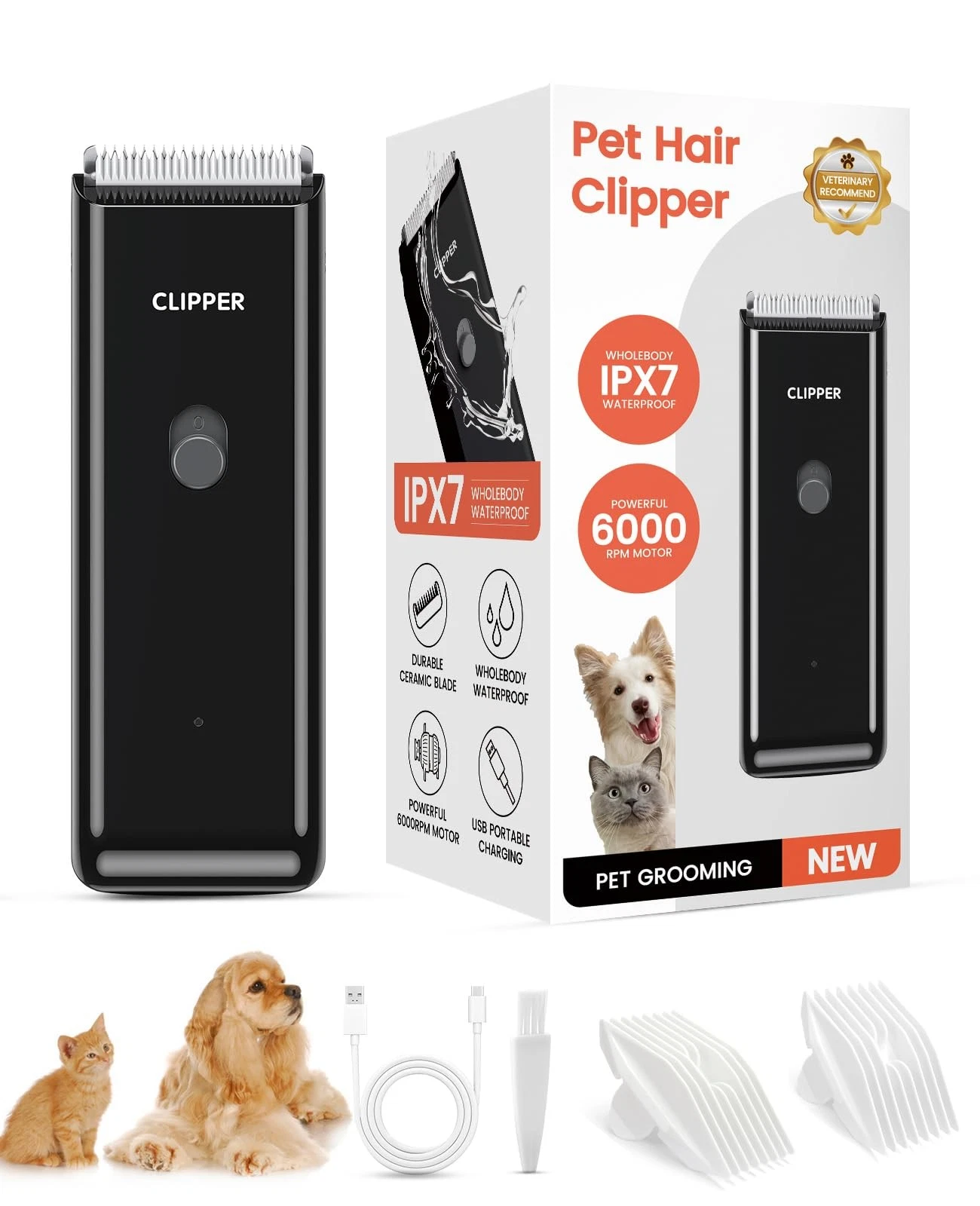 Tawiijou Pet Clippers for Dog Hair Grooming Low Noise, Rechargeable Black
