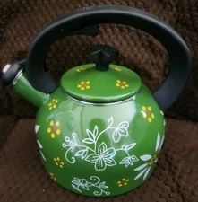 Tea Kettle Temp-tation By Tara 2 Qt Old World Stove Safe Enamel Retro Green New