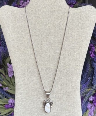 Navajo White Buffalo Turquoise A Johnson Sterling Silver Pendant Necklace #1