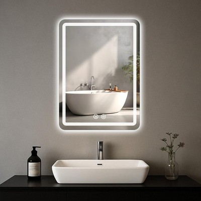 LED Bathroom Mirror, 16 x 24 Inch Anti-Fog Bathroom Mirror with Lights, Stepl...